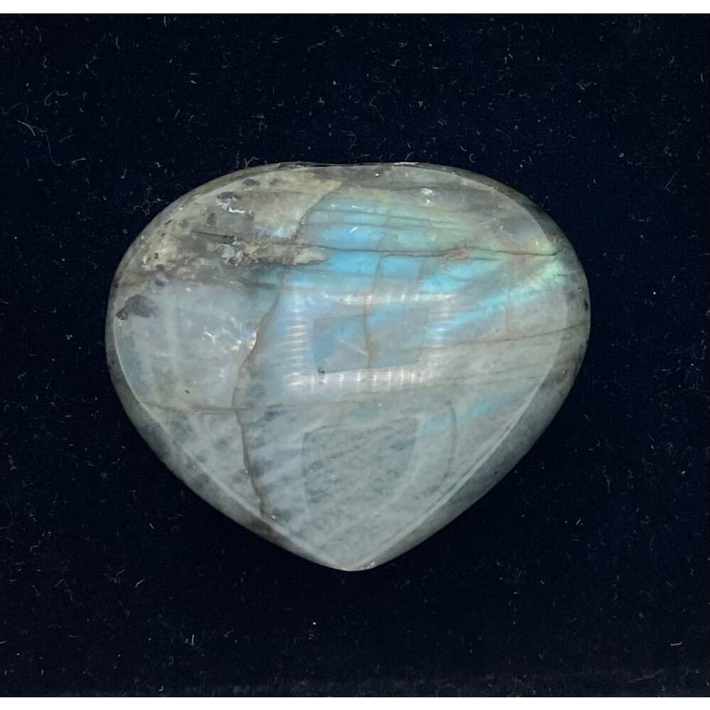 Labradorite Heart Shaped Palm Stone Paperweight 1 7/8” Carved Iridescent Stone